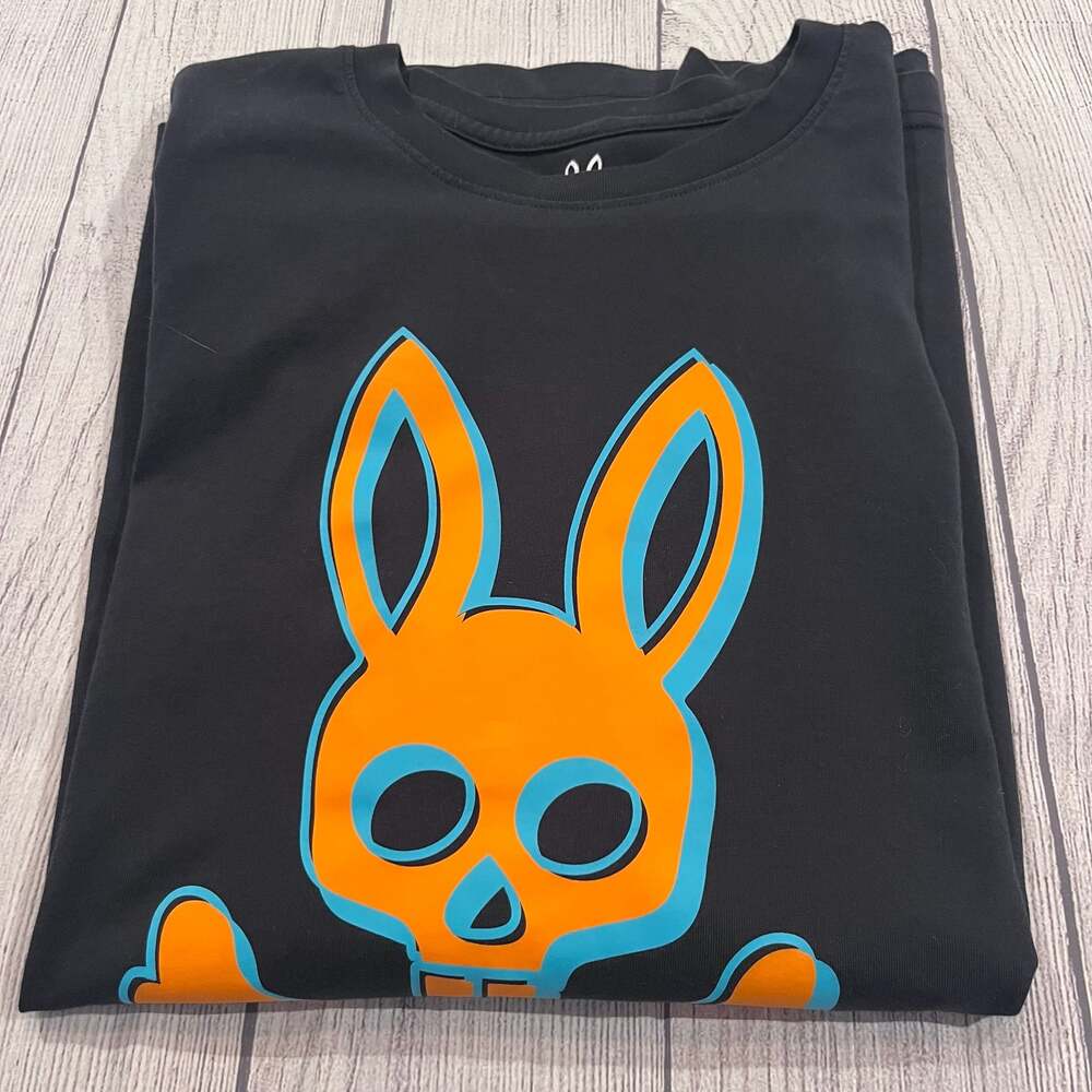 Psycho Bunny Black Pima Cotton Orange Skull Graphic T-Shirt
